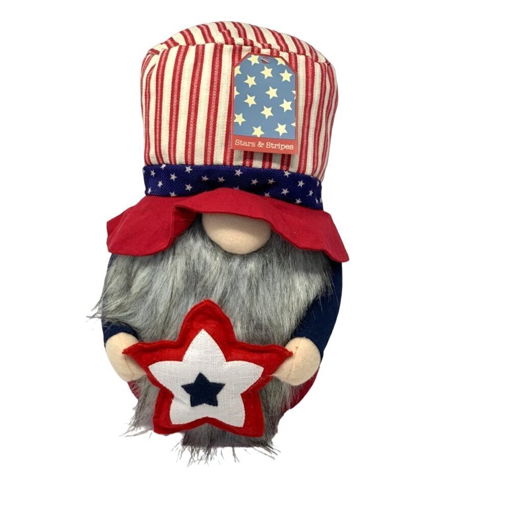 Patriotic Stars Stripes Gnome Chubby Plush Weighted 4th of July Red New 13 inch